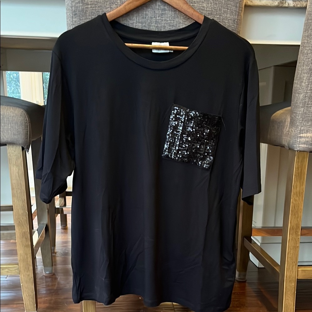 KAFFE Black Short Sleeve Tee with Sequin Pocket
